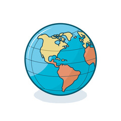 Vector of a flat icon of a blue and yellow globe on a white background