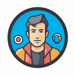 Vector of a man surrounded by circles in a flat icon style