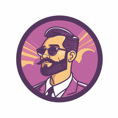 Obraz premium Vector of a man with a beard and sunglasses in a circle