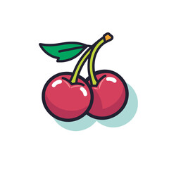 Vector of two cherries with green leaves on a white background, perfect for icons and flat design