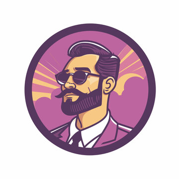 Vector of a man with a beard and sunglasses in a circle