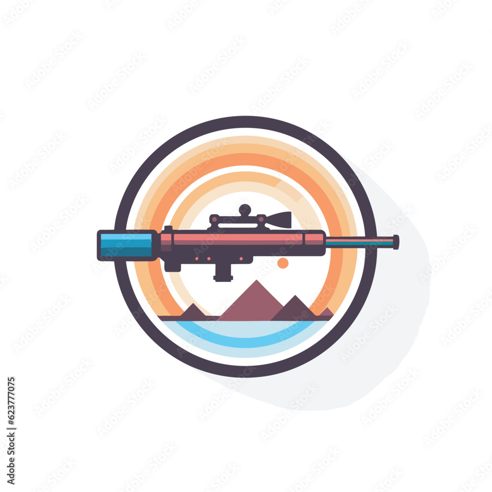 Aufkleber vector of a flat icon vector of a rifle with a scope against a mountain backdrop