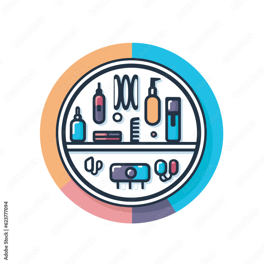 Poster vector of a flat icon vector of a shelf with bottles and scissors