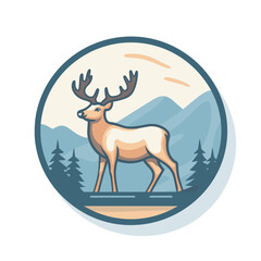 Vector of a flat icon vector of a deer standing gracefully in the midst of a lush forest