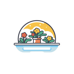 Vector of a flat icon vector of a potted plant sitting on top of a shelf
