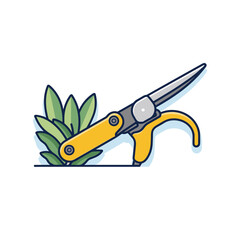 Vector of a pair of scissors with a plant in the background