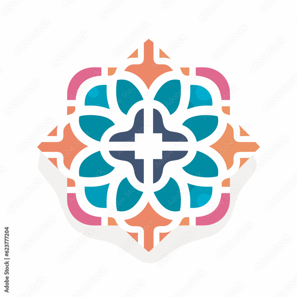 Poster vector of a colorful flower with a cross icon in a flat design
