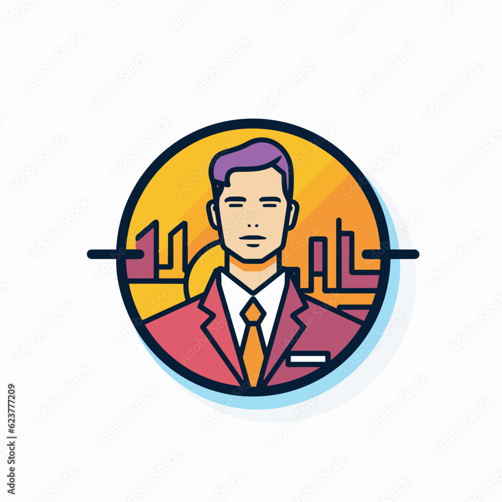 Poster vector of a flat vector icon of a man in a suit and tie in a circle