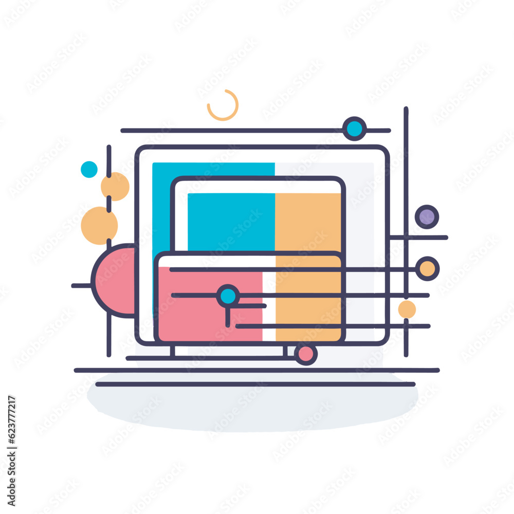 Poster vector of a computer screen with a colorful flat icon design