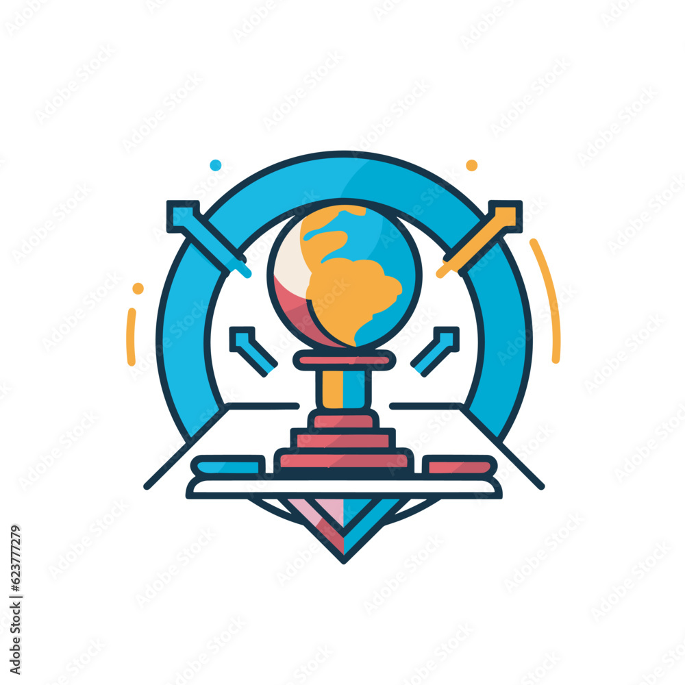 Poster vector of a flat icon vector of a globe on a table with arrows around it