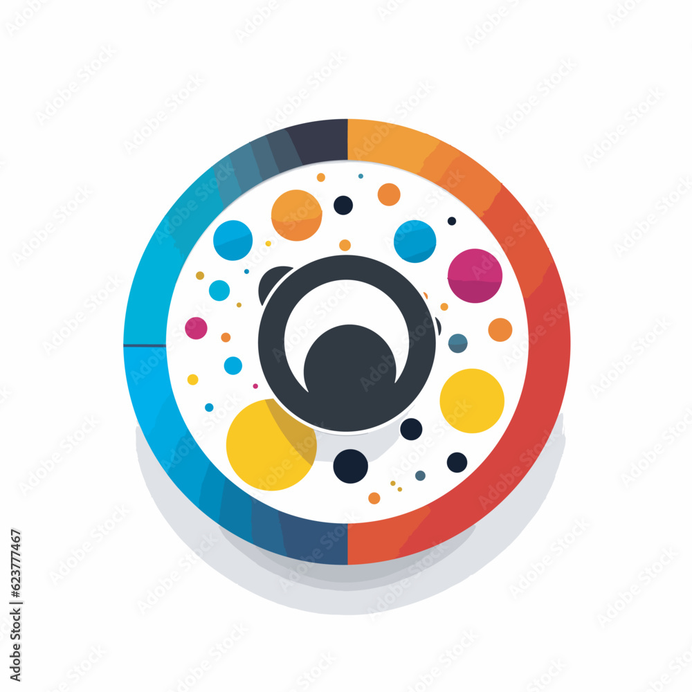 Poster Vector of a colorful circle with surrounding circles in a flat icon style