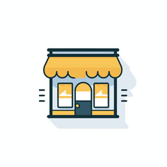 Vector of a small store with a yellow awning in a flat icon style