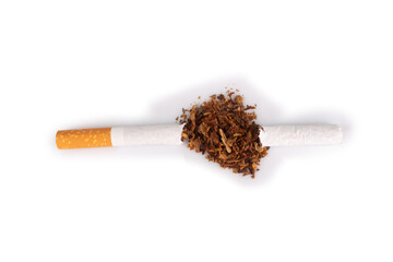 tobacco leaves cigarettes isolated on white background