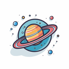 Fototapeta premium Vector of Saturn planet with stars in a flat icon style vector illustration