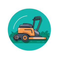Naklejka premium Vector of a flat icon vector of a lawn mower on a grassy lawn in a circular shape