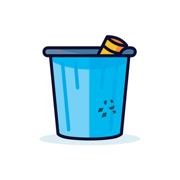 Vector of a flat vector icon of a blue trash can with a yellow lid