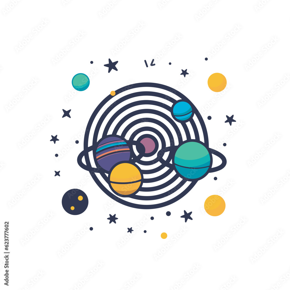 Poster vector of a flat icon vector of a space scene with planets and stars