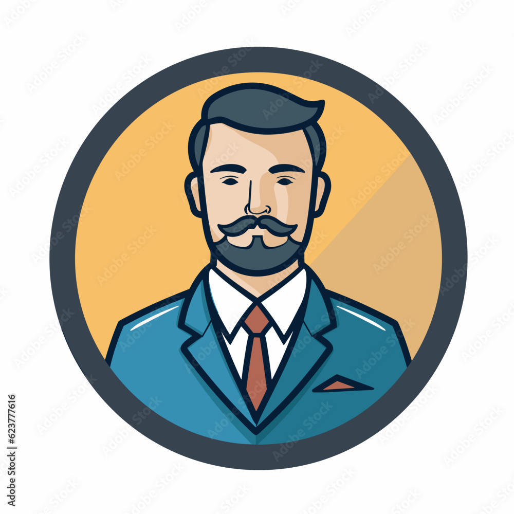 Poster vector of a flat icon vector of a stylish man in a suit and tie with a mustache