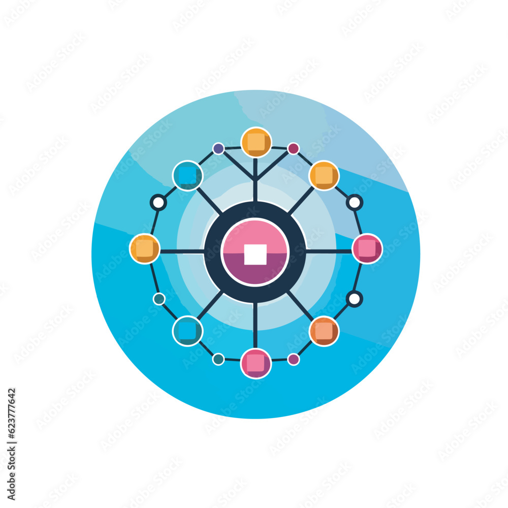 Aufkleber vector of a flat icon with a circle and various surrounding dots in a vector format