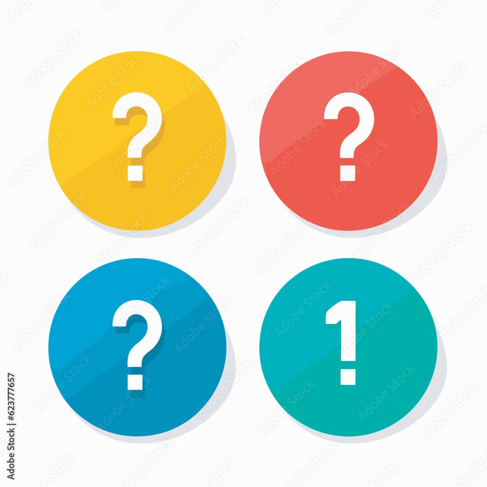 Poster vector of three different colored buttons with a question mark icon in a flat vector style