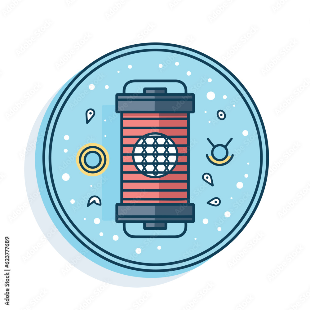 Poster vector of a flat vector icon of a round plate with a red container on it