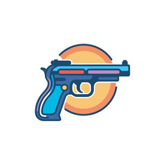 Vector of a gun with a sun in the background in a flat icon style