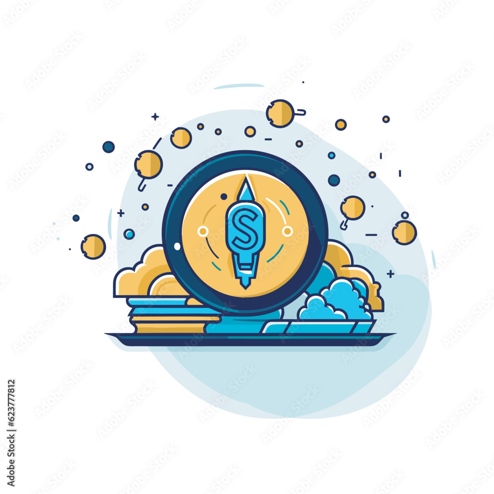 Poster vector of a flat icon vector of a computer with a magnifying glass on top