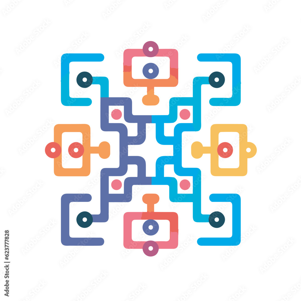 Poster vector of a colorful square pattern with circles and dots