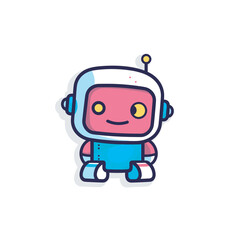 Vector of a flat icon of a pink and blue robot with yellow eyes