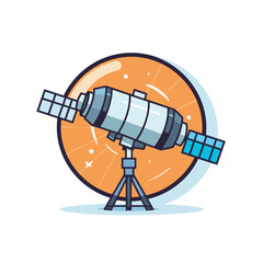 Vector of a flat vector icon of a telescope on a tripod against a white background