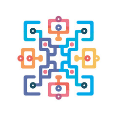 Vector of a colorful square pattern with circles and dots