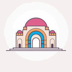 Vector of a flat icon vector of a building with a red roof and a blue door