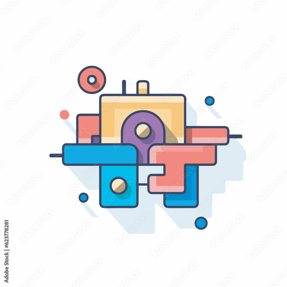 Poster vector of a colorful abstract design with circles and shapes in a flat icon style