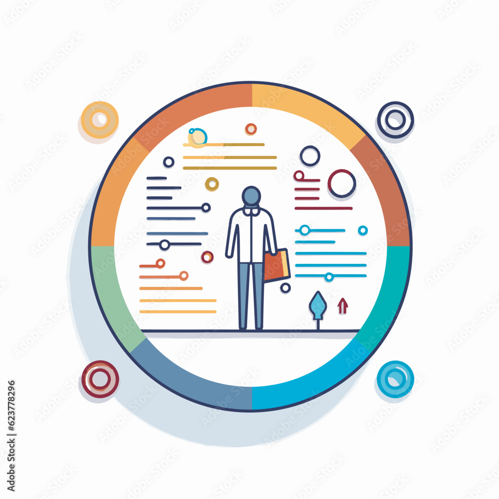 Poster vector of a man surrounded by circles in a flat icon style
