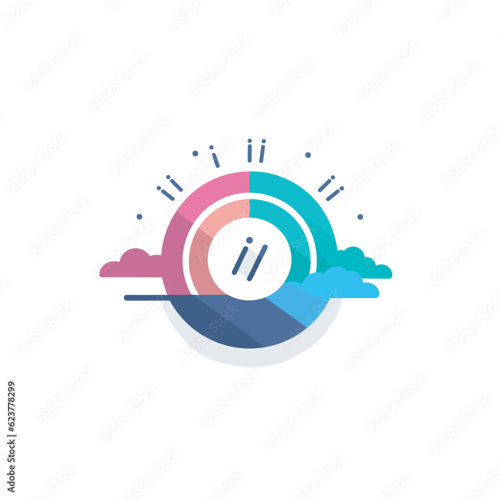 Poster vector of a flat icon vector of a clock on top of a hill