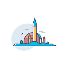 Vector of a flat icon vector of a building with a rocket on top