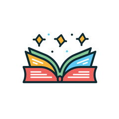 Vector of an open book with stars flying out, a flat icon vector illustration