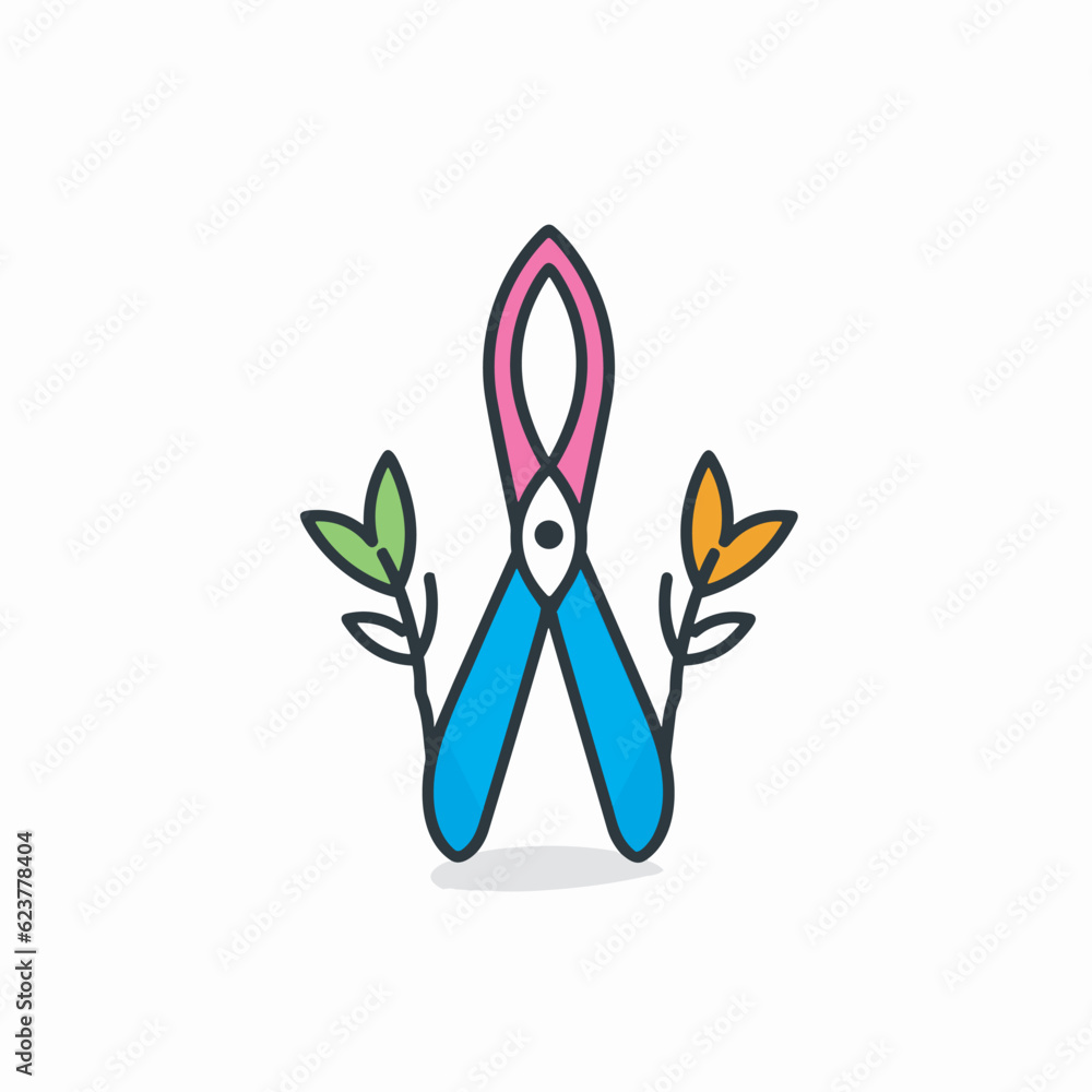 Aufkleber Vector of a flat icon vector of colorful scissors with leaf design