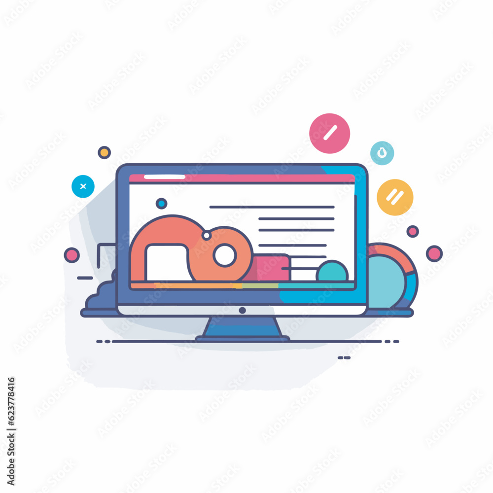 Poster vector of a computer screen with a colorful flat icon