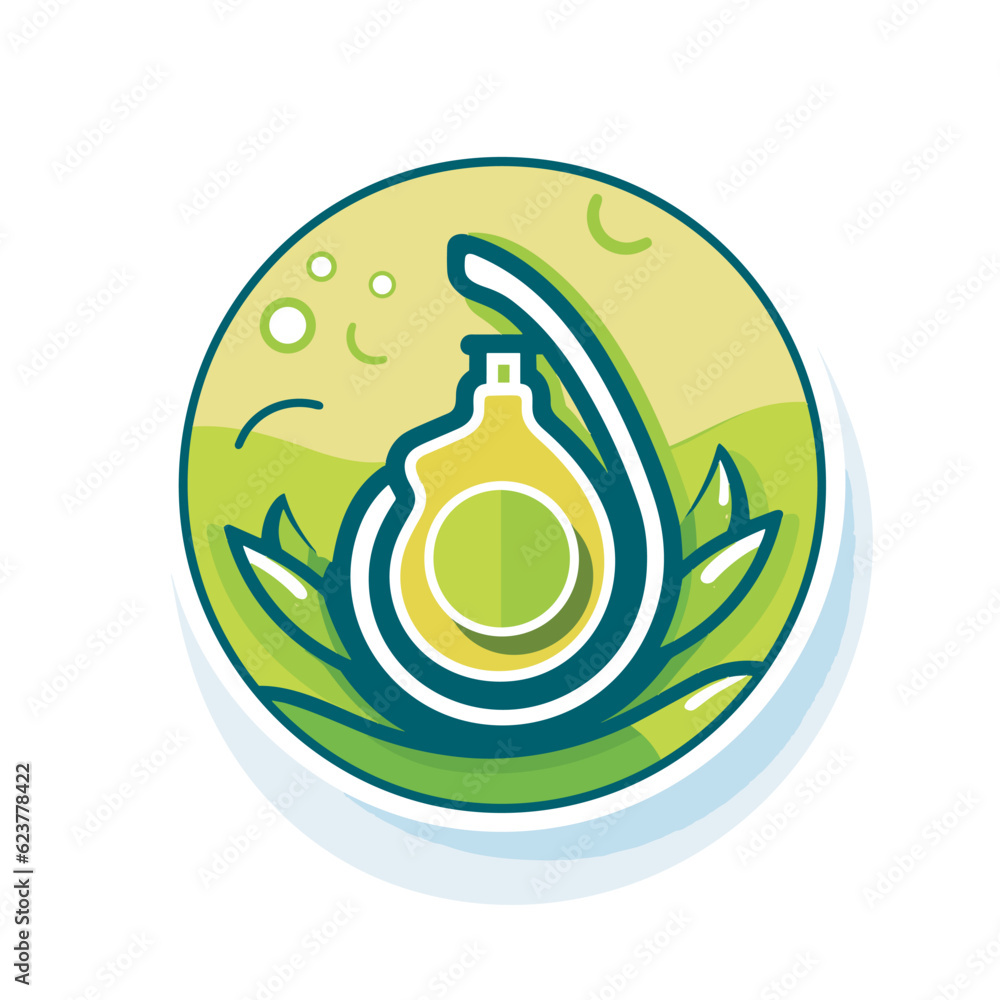 Aufkleber vector of a flat icon vector of a bottle with a drop of liquid on top