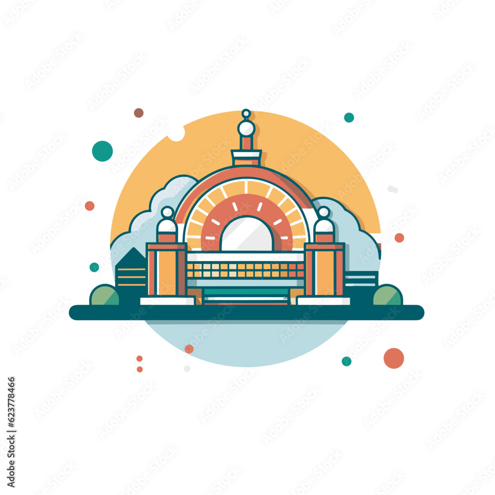 Poster vector of a flat icon vector of a building with a clock on top
