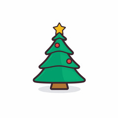 Vector of a flat icon of a green Christmas tree with a star on top