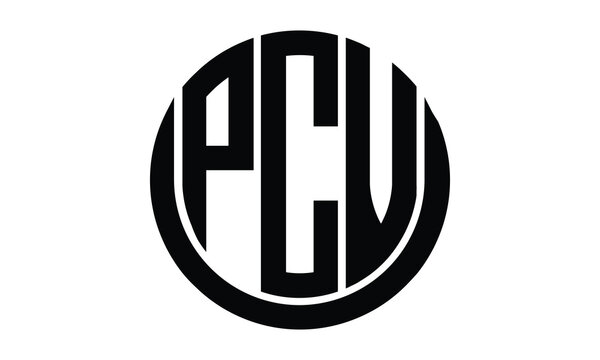 PCV shield in circle logo design vector template. lettermrk, wordmark, monogram symbol on white background.