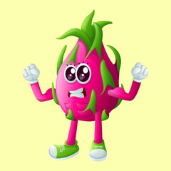 Cute dragon fruit character showing off his muscles