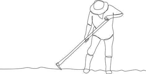 Man Plowing the fields drawing by simple continuous line. farmer minimalist concept. vector animation, vector, single line.