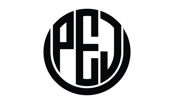 PEJ shield in circle logo design vector template. lettermrk, wordmark, monogram symbol on white background.