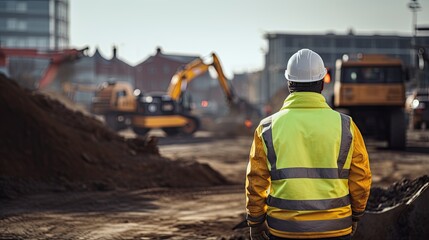 a men construction engineer wearing full ppe standing looking at construction site