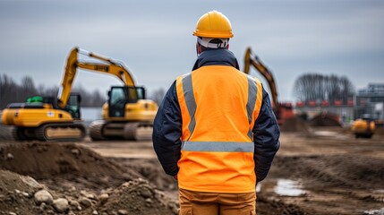 a men construction engineer wearing full ppe standing looking at construction site