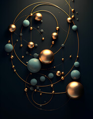 the golden spiral and lines wires on a black background