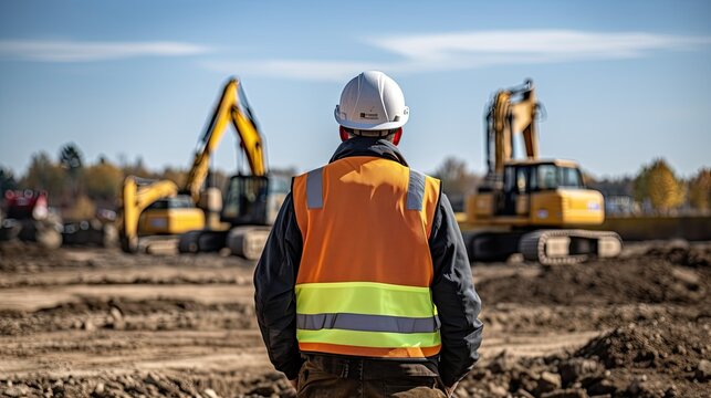 a men construction engineer wearing full ppe standing looking at construction site